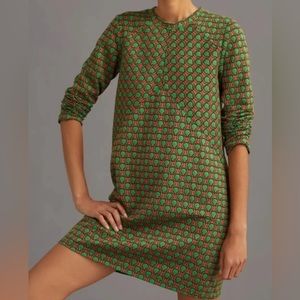 Anthropologie Green and Red Long Sleeve Dress